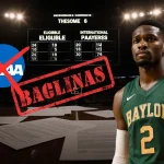 Scoreboard shows red X over eligible and international players with NCAA logo stamped and silhouette of James Nnaji.