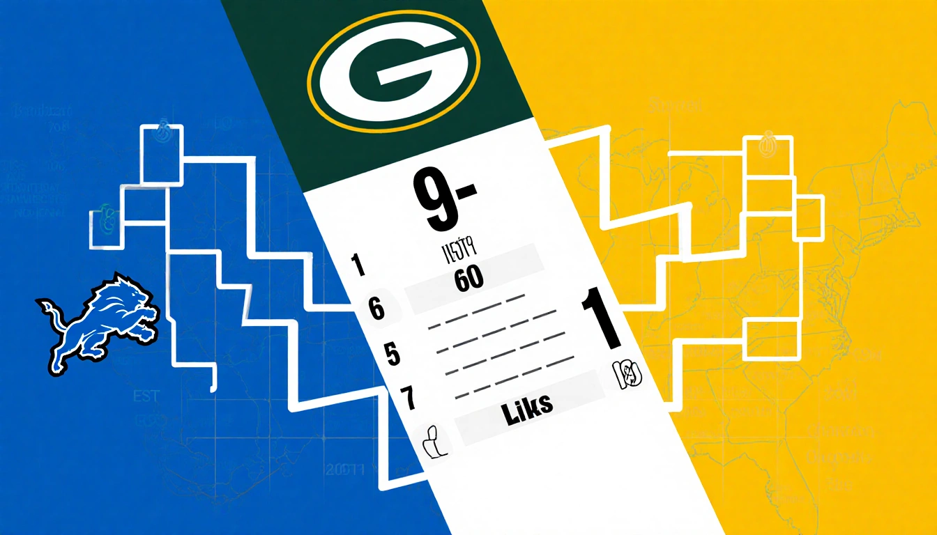 Standings chart highlighting NFL Packers at top with 9-5-1 and Lions logo near playoff bracket fading and other NFC divisions