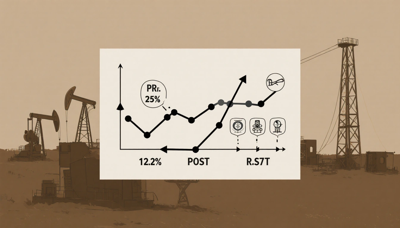 Chart illustrating royalty rates with two parallel lines over oil rig background and arrows showing Trump law reset