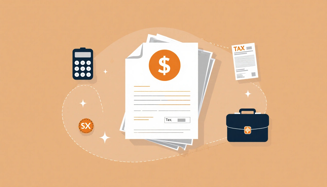 Paycheck illustration displays a large amount with subtle tax icons nearby
