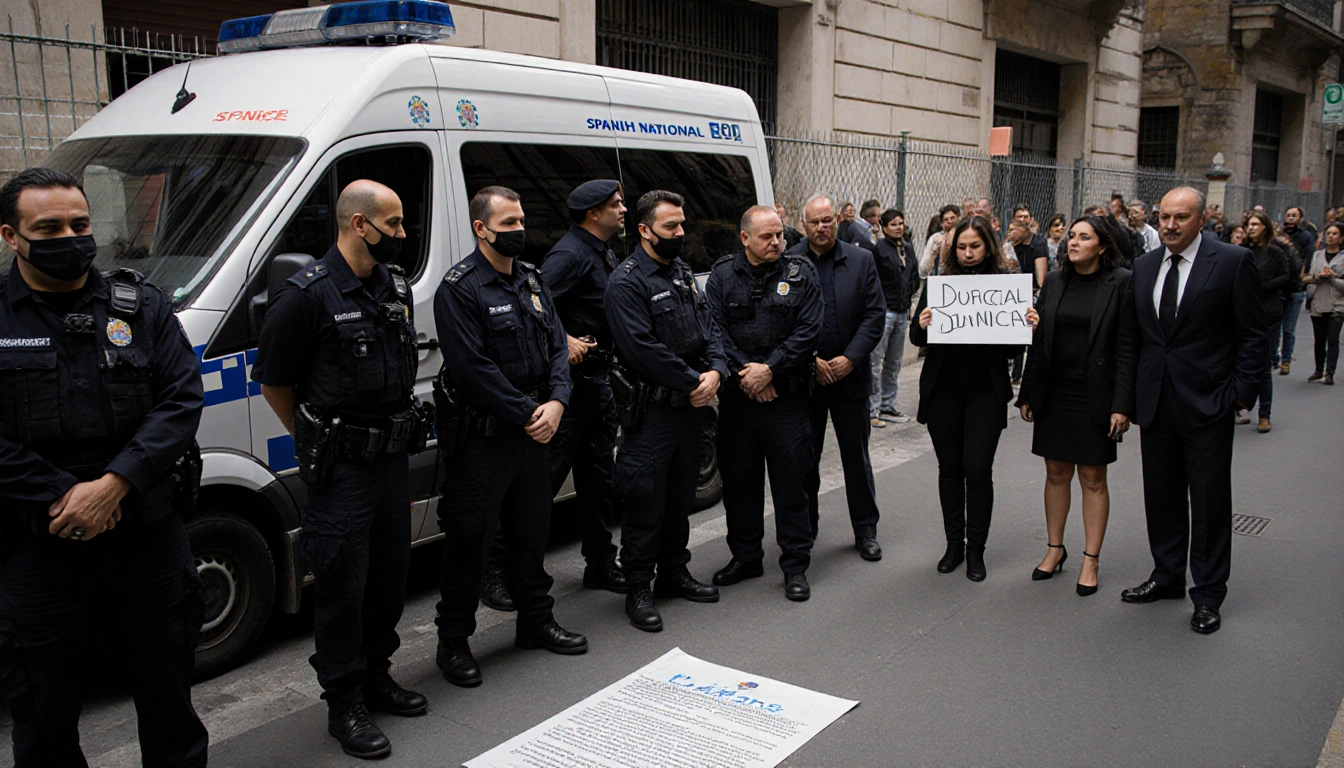 Police van with officers pulling handcuffed men and women away with a crowd in background