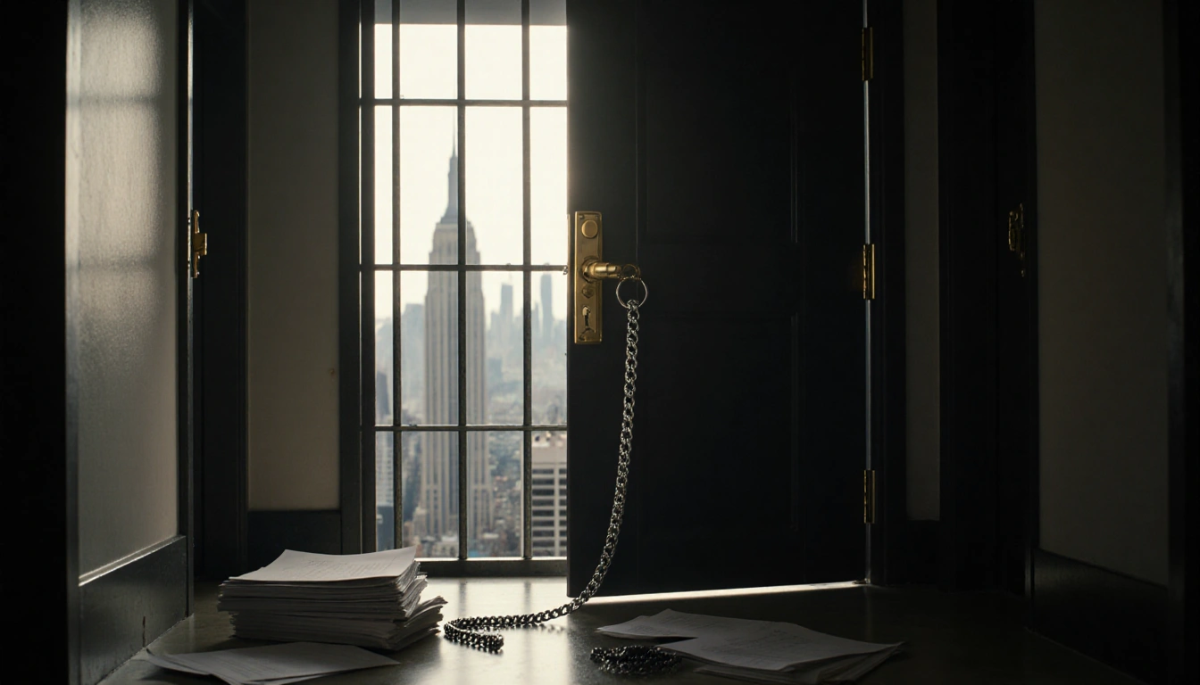 Prison cell door ajar with gold hinges and Diddy