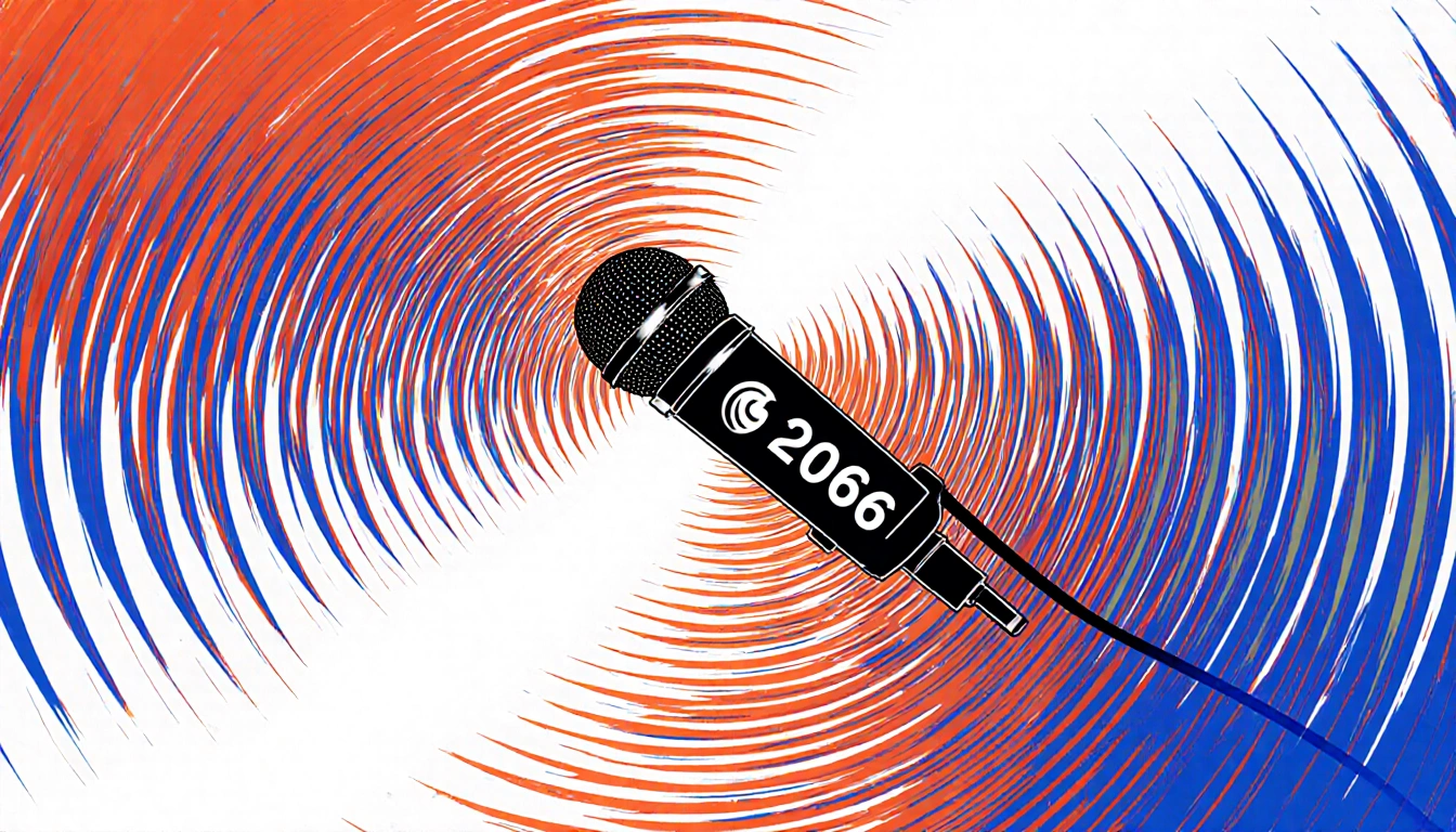 Radio waves swirling toward microphone with 2006 etched in waveform and bold lines and vibrant colors echoing SiriusXM energy