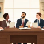 Six diverse people holding certificates at a wooden desk with warm light and Texas map background showing hope