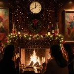 Patrons gather around the fire with champagne and confetti celebrating midnight at the Ruby Bar