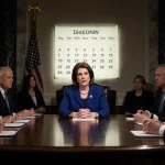 Senator Collins speaking at center of Senate chamber with glowing calendar marking ACA deadline