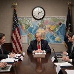 Senators debating with laptops glow and clock deadline in a tense committee room.