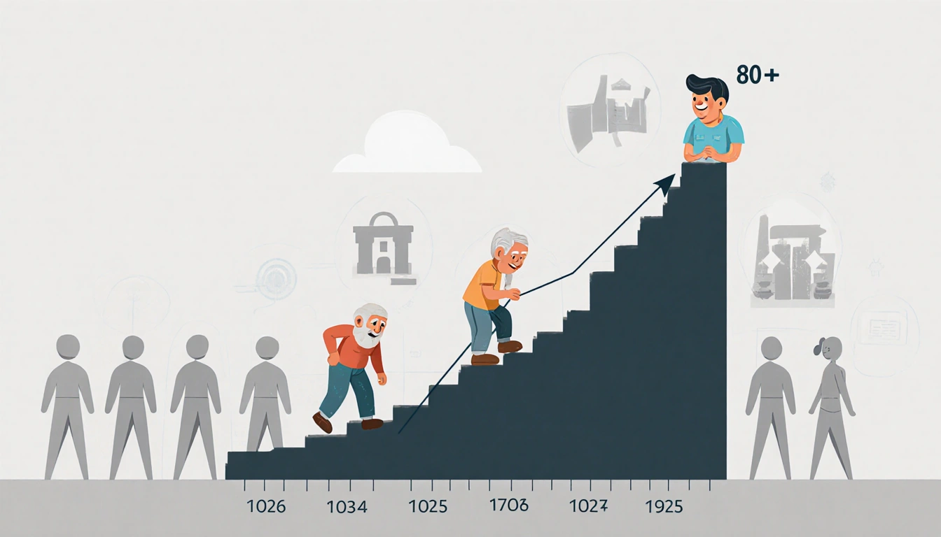 Chart showing senior population rise with 2026 arrow for baby boomers and faded youth icons
