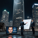 Nikola Selaković holds a red pen before a blueprint with Jared Kushner