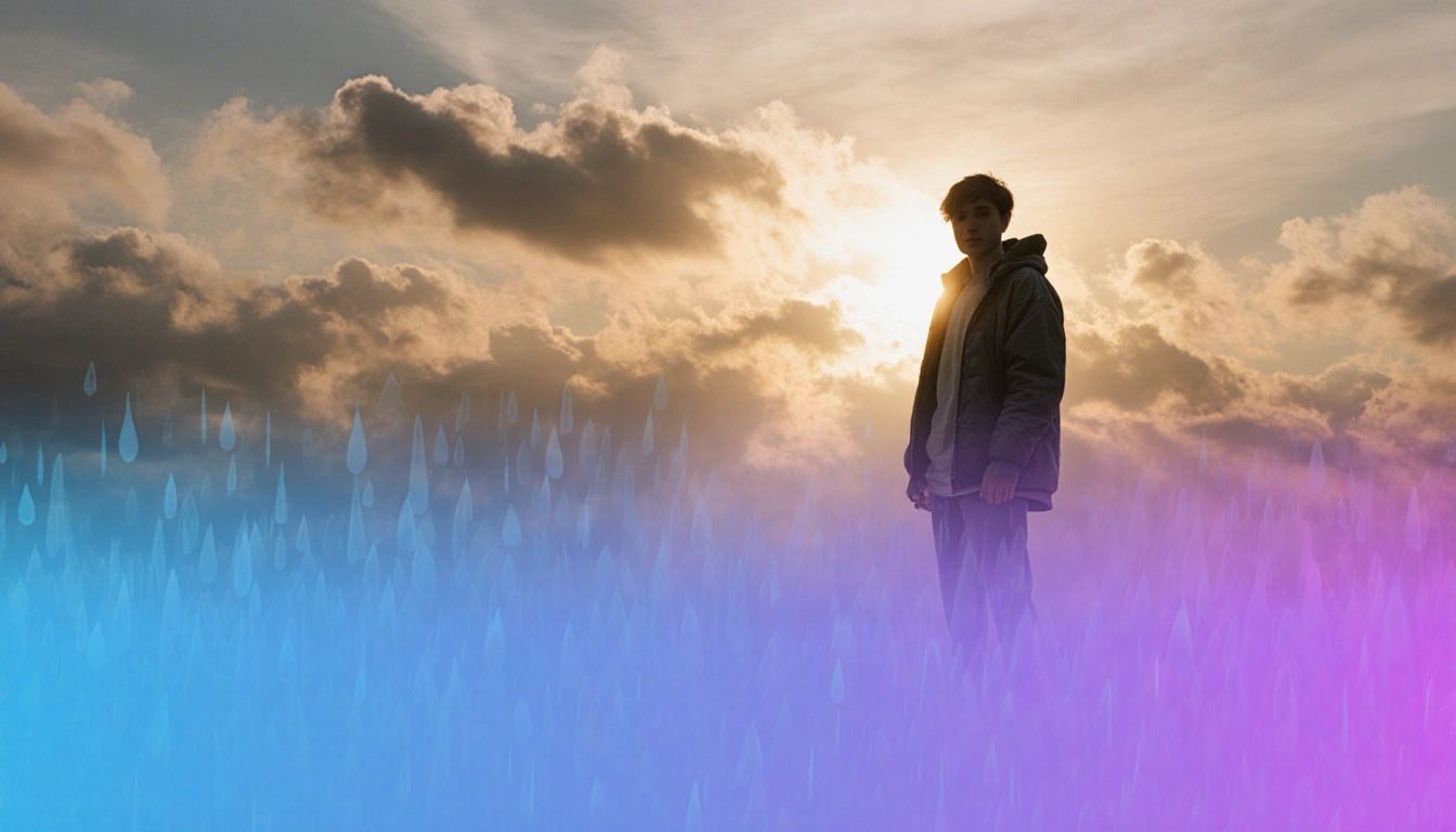 Person standing outside on Sunday morning with cloudy sky and sunset glow showing temperature gradient