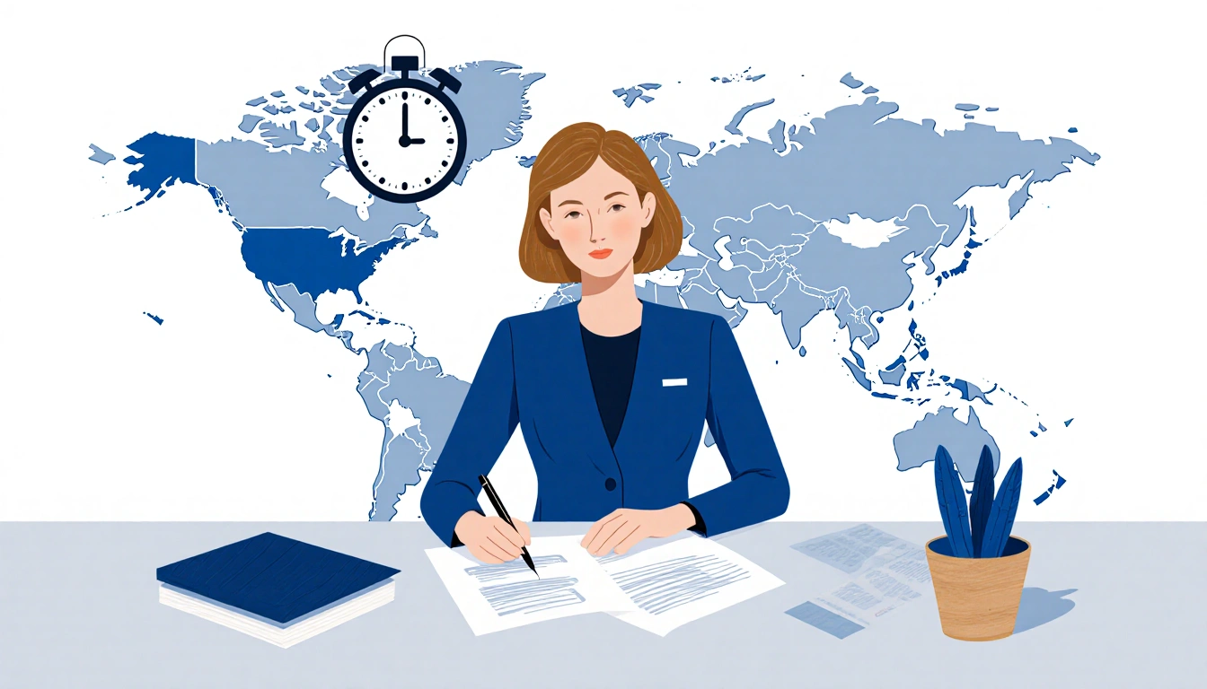 Swedish Minister Jessica Rosencrantz stands at a table with pen documents and maps beside her and urgent EU loan plan clock