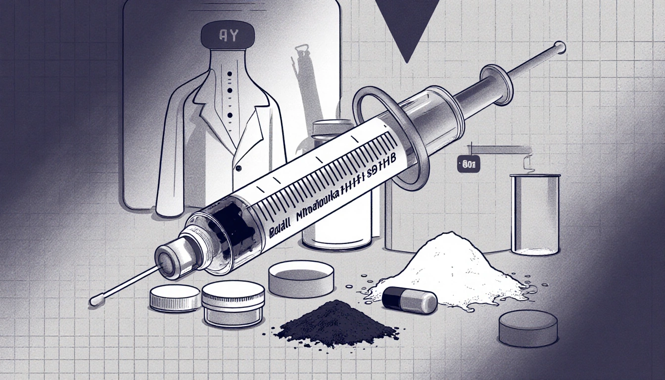Syringe holds fentanyl and cocaine and tramadol and methamphetamine and alprazolam with grid background and age 47 visible