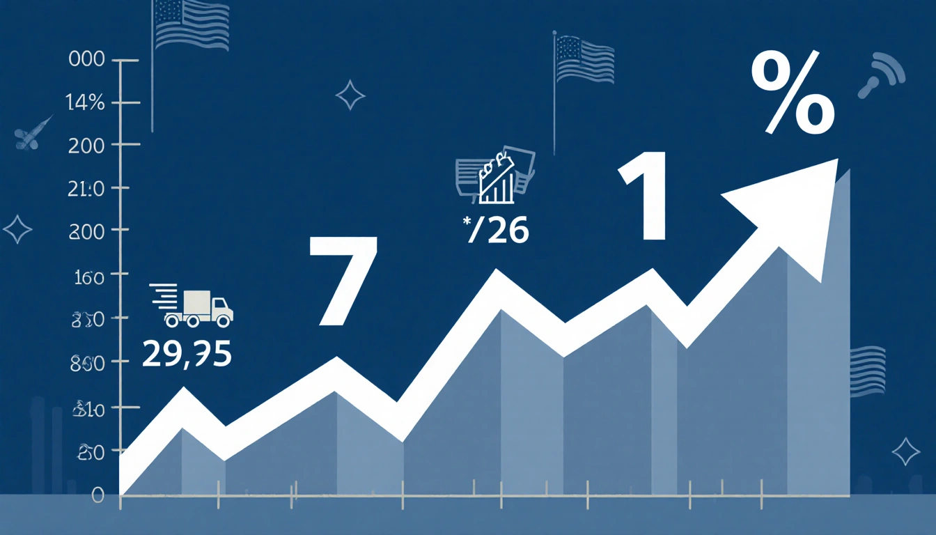 Chart climbing upward with sharp % symbols and GDP lines in blue and gray showing tariff rise