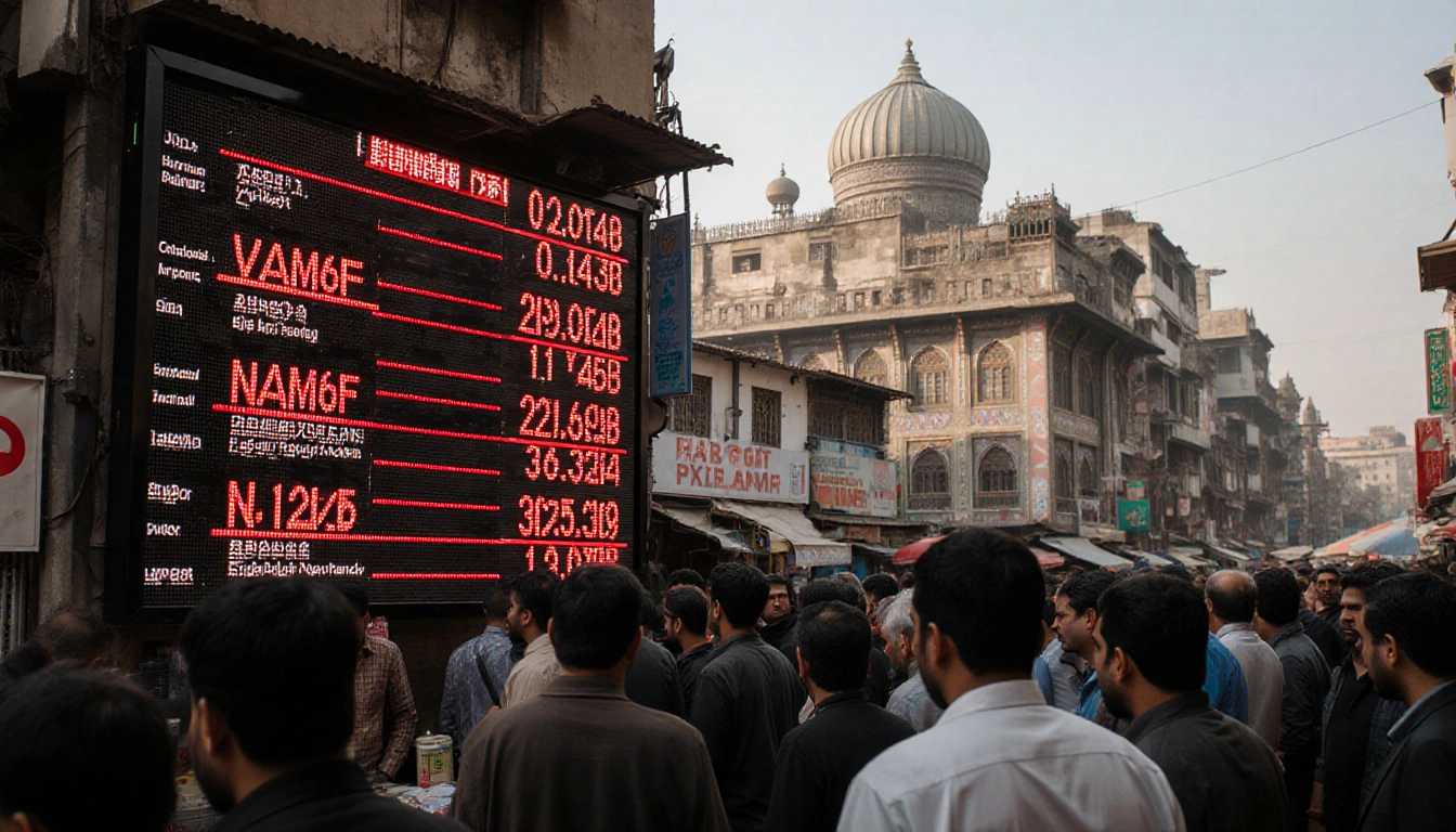 Crowd reading gasoline price board with red lines and numbers in Tehran market.