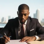 Terry Rozier Miami Heat guard reviewing legal papers with a judge