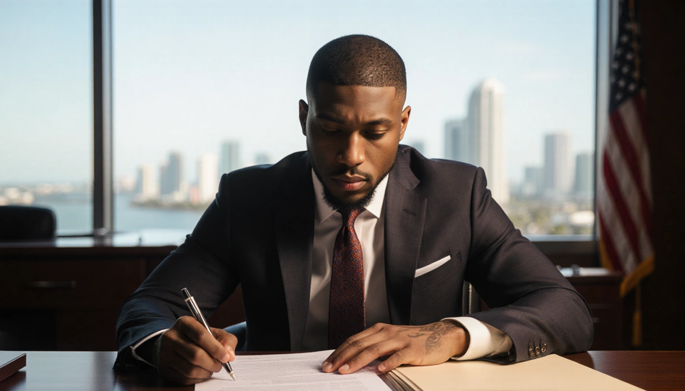 Terry Rozier Miami Heat guard reviewing legal papers with a judge