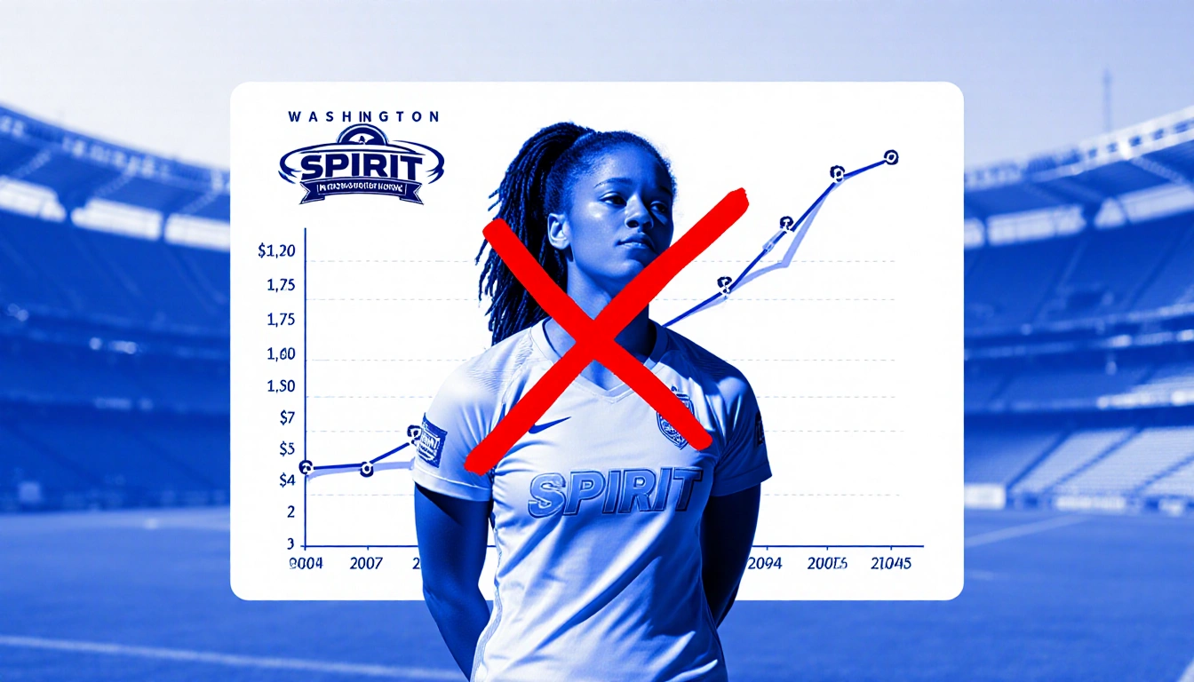 Trinity Rodman stands before a salary cap chart with a red X across it and a blurred Washington Spirit logo behind her.