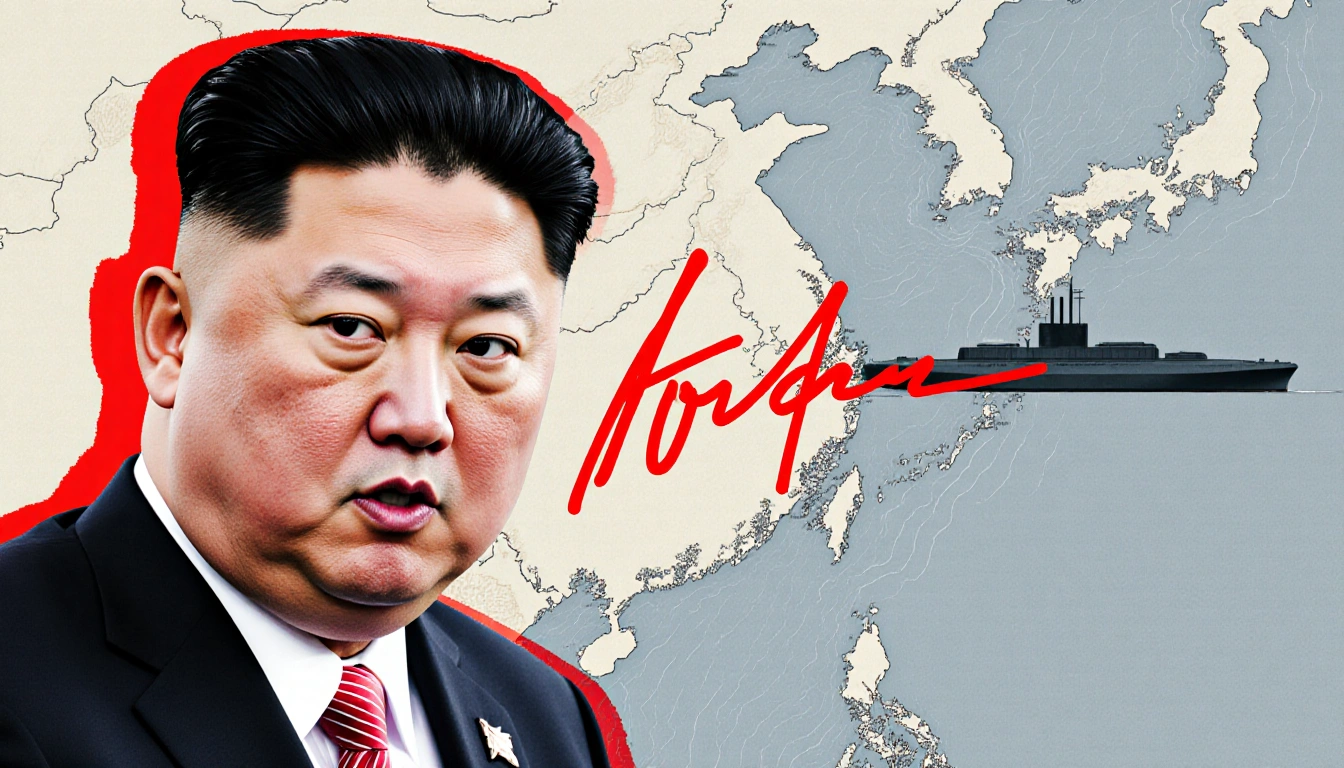 Donald Trump signature appears over South Korea map with bold red lines and subtle waves indicating maritime sovereignty.