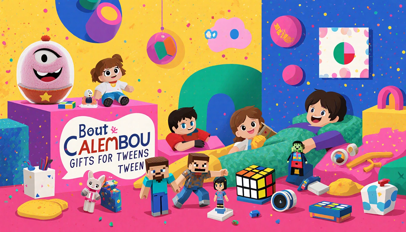 Room bursting with toys and gadgets with CALEMBOU blind boxes and Minecraft figurines and tween gifts