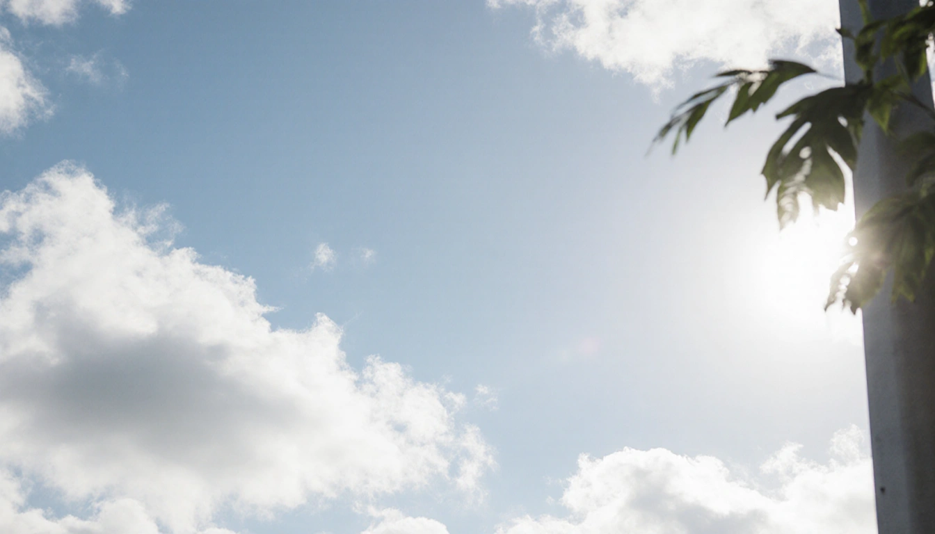 Sunny sky brightening with scattered clouds and subtle wind ripples