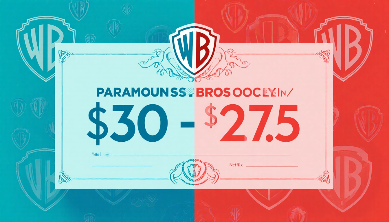 Split stock certificate shows $30 price with premium gradient beside $27.75 bid and faint ghost outlines of rejected offers.