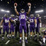 Quarterback Demond Williams holds up four touchdown passes with teammates cheering in LA Bowl and Boise players disappointed