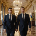 Zelenskyy and Nawrocki walking hand-in-hand through Warsaw