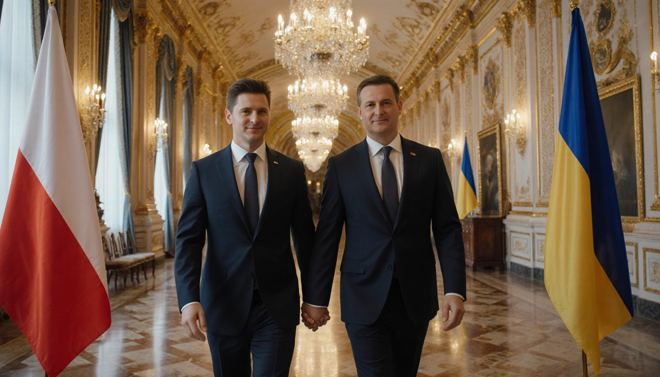 Zelenskyy and Nawrocki walking hand-in-hand through Warsaw