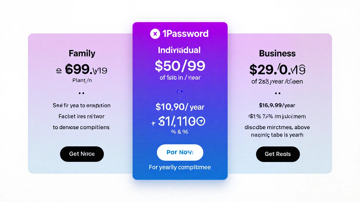 Pricing table presenting 1Password annual plans with price ranges and a discount indicator