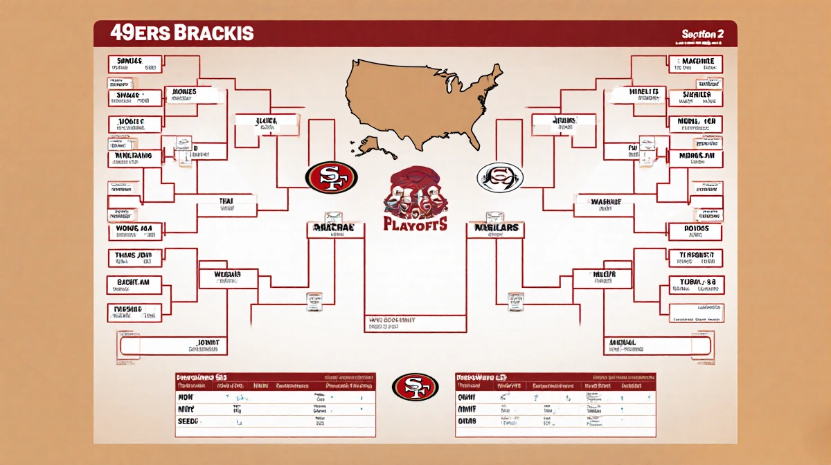 Schedule board displays 49ers football playoffs wild-card matchup with seed positions and travel map background.
