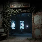 Abandoned space station entrance shows rusted doorway with faded Galaxy