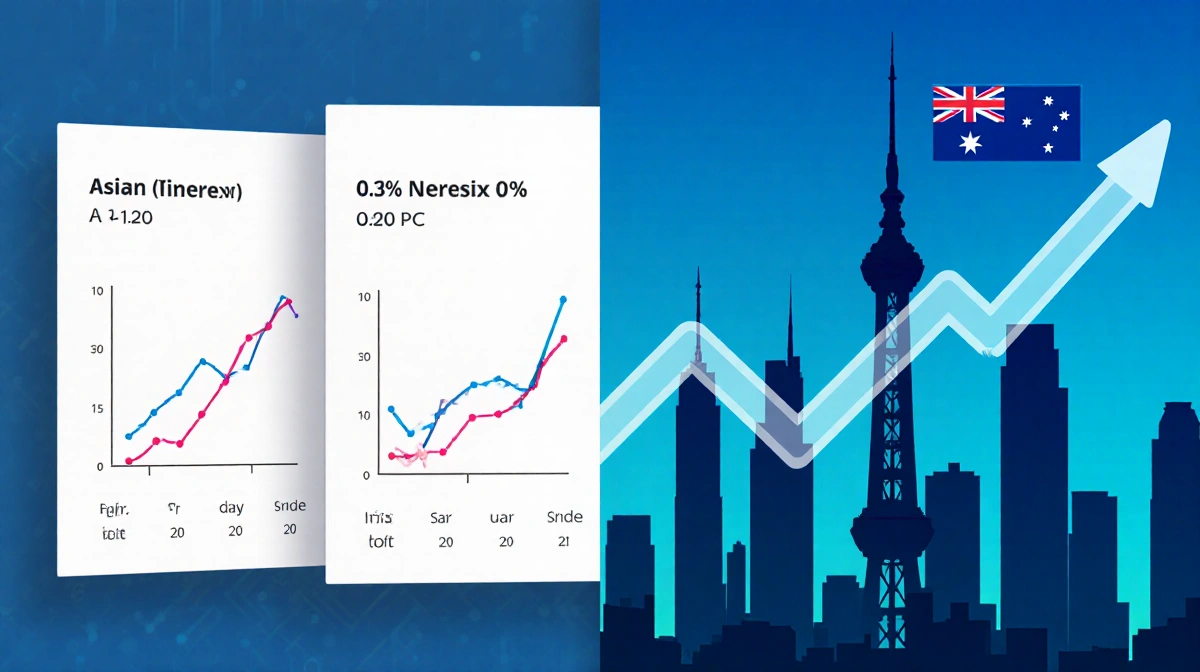 Split-screen shows Taiwan chart rising and India arrow rising with subtle Australian graph and Tokyo skyline.