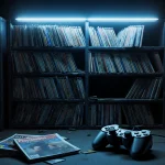 College student studying at desk with laptop and coffee surrounded by books and notes.