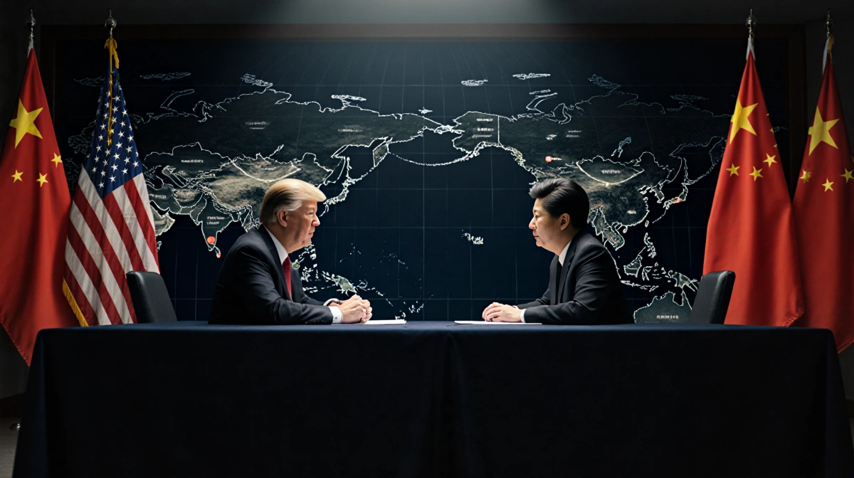 US Secretary of State and Chinese Foreign Minister meeting across a map of Asia with markers and grid in Cold War