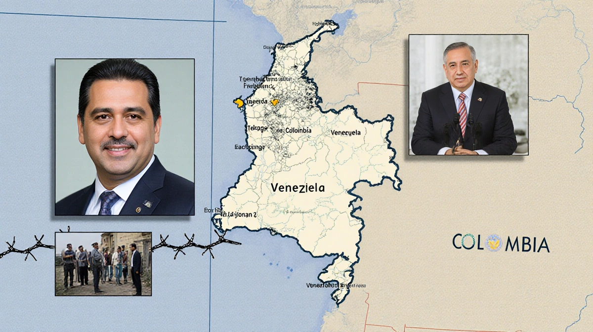 Map depicts Colombian-Venezuelan border showing diplomatic dialogue with President Petro and Venezuelan officials and barbed