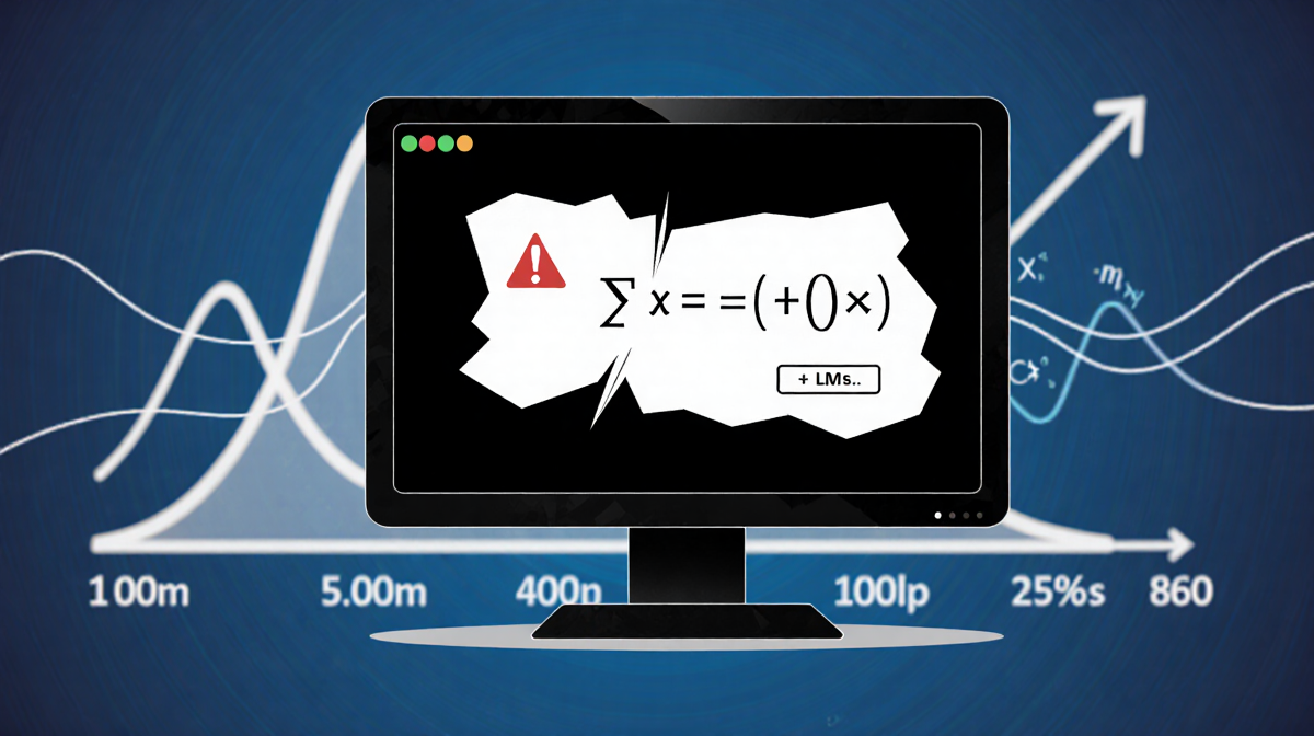 Computer screen shows error message with a distorted formula above and a blurred graph peaking where the math fails.