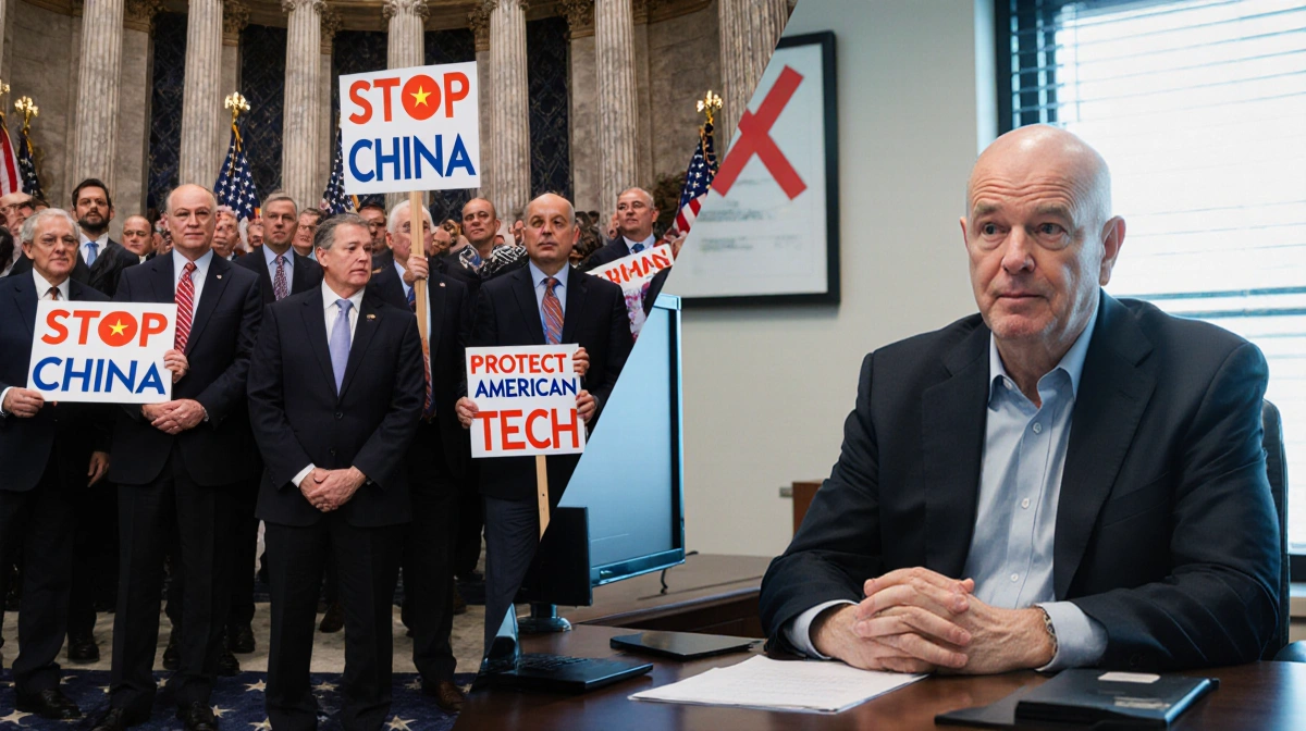 Congress chamber debates China tech restrictions with Anthropic CEO Jeff Dean shaking his head at desk