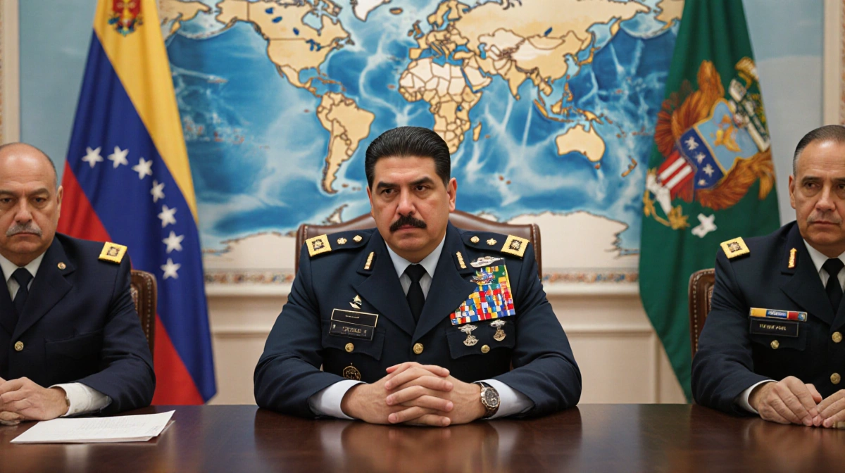 Defense Minister Vladimir Padrino López presides over a formal meeting with deputies and officials in a room with a blurred m