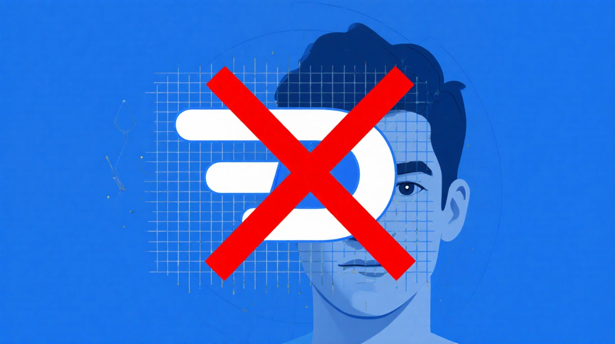 DoorDash logo crossed out with a red X and grid lines indicating fraud review while a blurred Dasher face fades in background