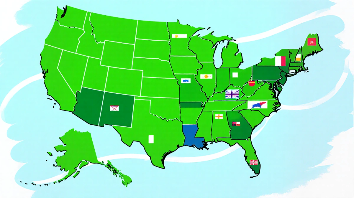 Map of the United States shows a green wave of 19 states adopting permanent daylight saving time with subtle motion lines