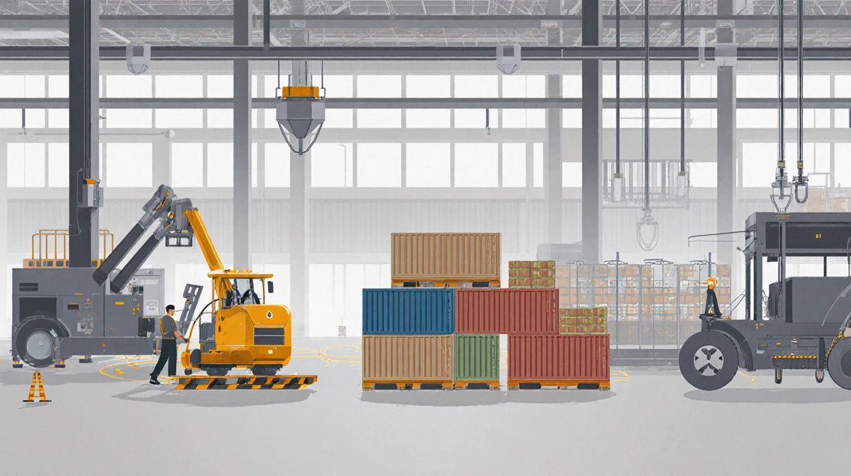 Factory loading shipping containers with export sales goods and steady machinery while few workers watch