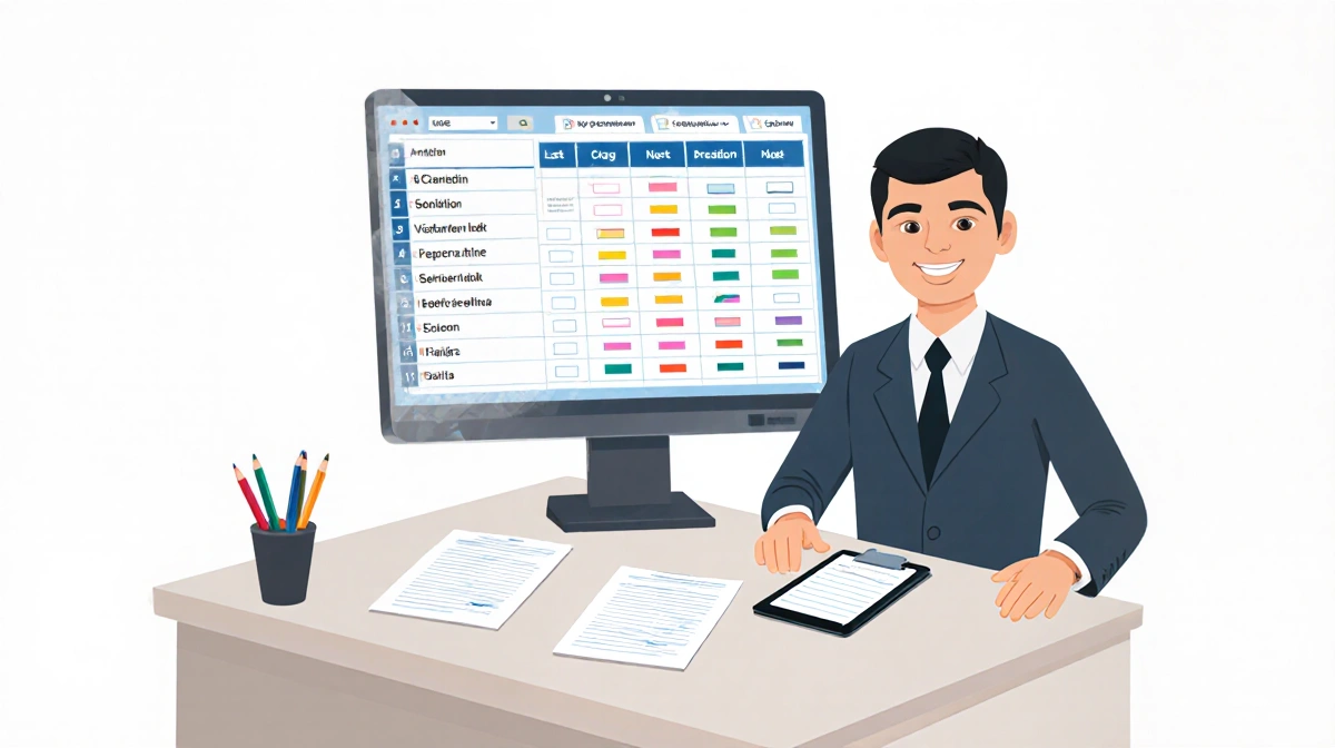 Deputy Education Minister Nikos Papaioannou holding tablet near desk with screen student lists.