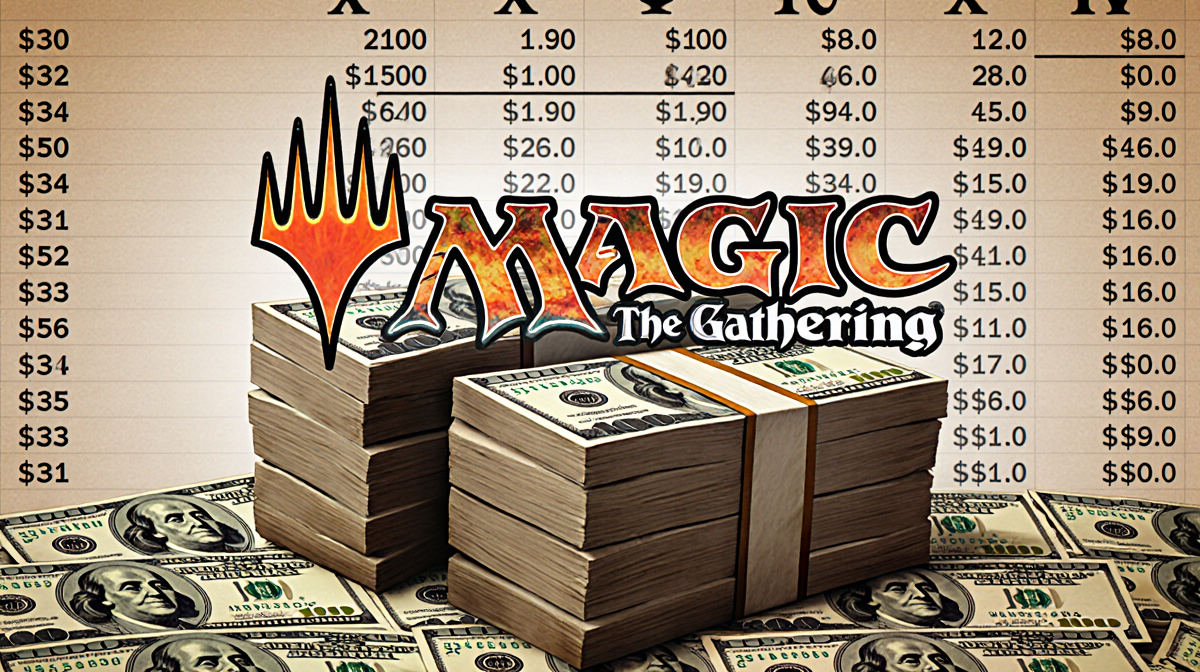 Stack of $100 bills towers over financial chart with Hasbro logo paper texture and warm colors