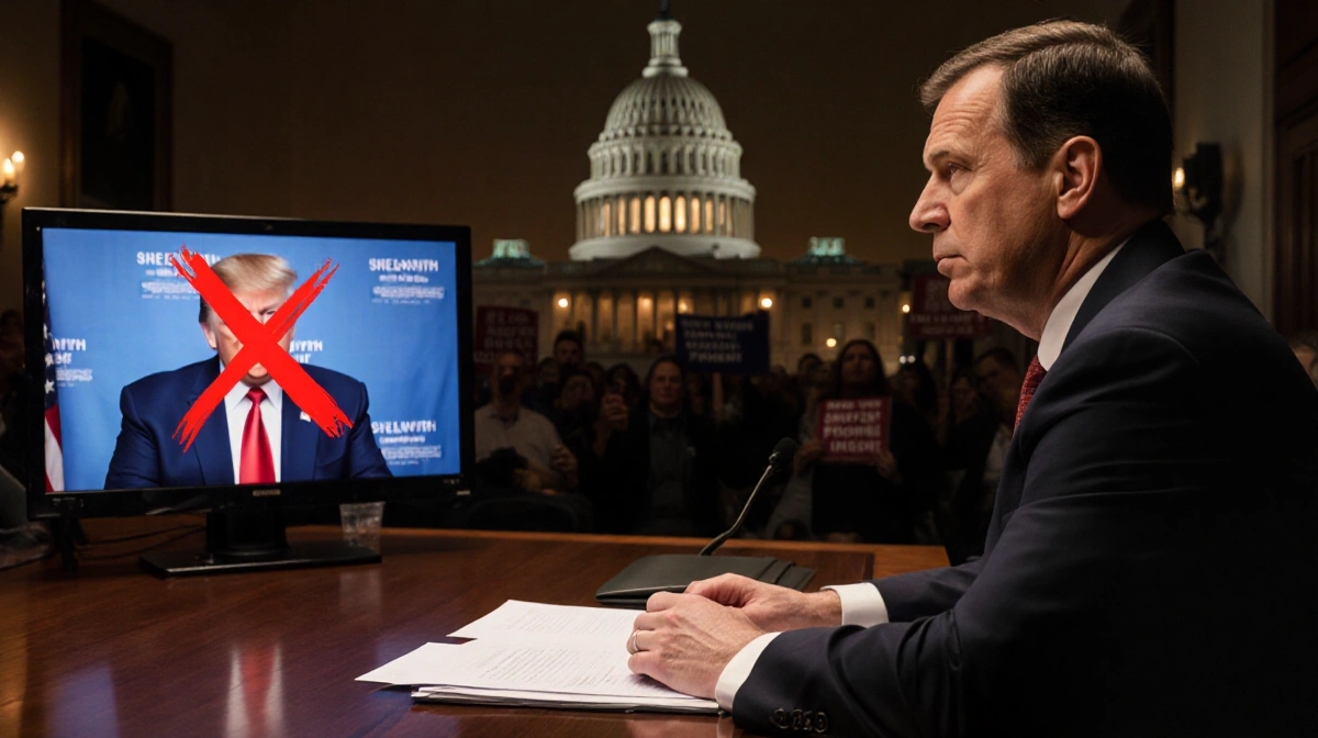 Jack Smith sits at a table with laptop and a monitor showing Donald Trump