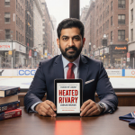 Mayor Zohran Mamdani sits at a desk holding a tablet showing Heated Rivalry with e-book downloads and NYC streets visible