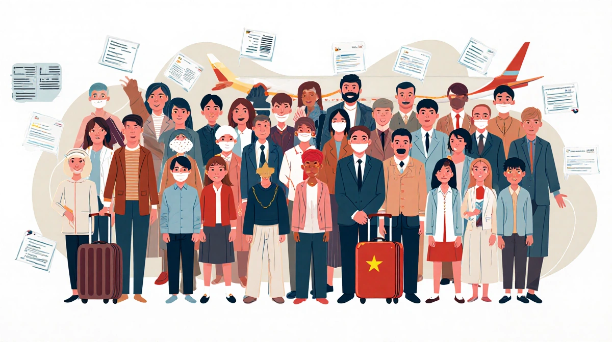 Airline crew and passengers standing with luggage and travel documents nearby, including a Jet Li stunt double.