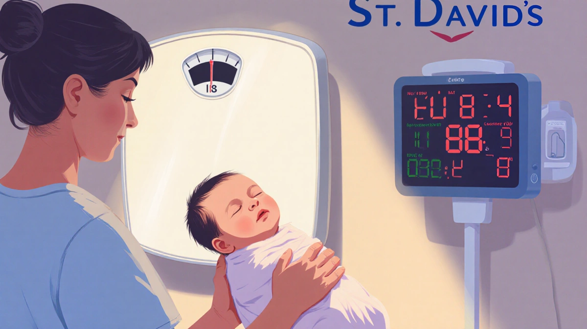 Newborn Opal June Ixchel Cruz is weighed in a hospital setting with a medical scale and warm lighting