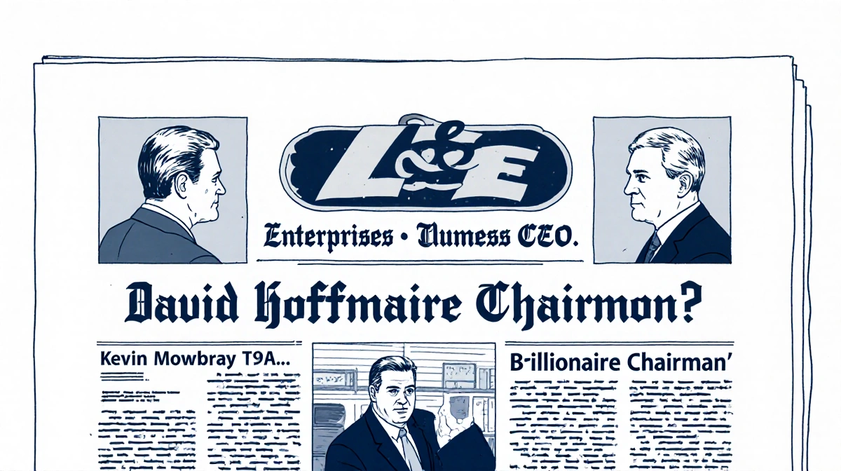 Newspaper displaying a CEO badge with Kevin Mowbray and David Hoffmann titles in Lee Enterprises