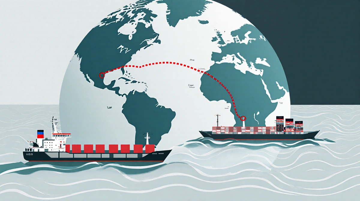 Globe tracing red line of seized oil tankers near Venezuela with Caribbean map highlighting drug-smuggling sites