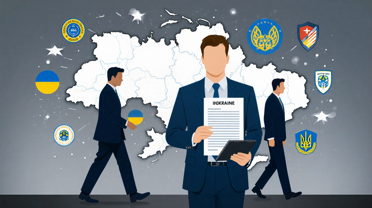 Oleh Ivashchenko stands before a large Ukraine map holding a tablet with classified data while Fedorov watches and Shmyhal wa